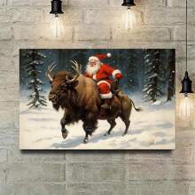 Framed Christmas Reindeer Canvas Wall Art Christmas Mural Wall Decor Christmas Reindeer Wall Art Christmas Reindeer Picture Art Poster Vintage Winter Holiday Poster Painting Christmas Gift Holiday Wall Decor