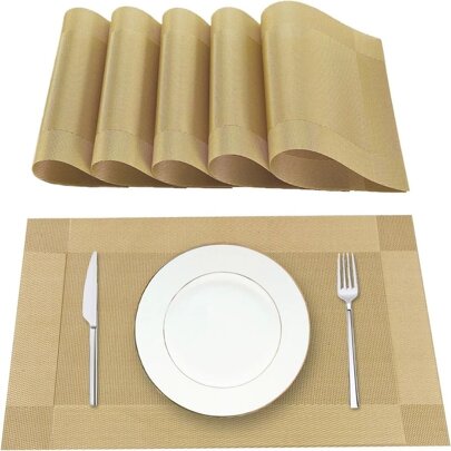 Belifou Festa Junina Conjunto 6 Peças Jogos Americanos Individuais De Mesa Em PVC Retangular Mesa de Jantar Ouro/Prata