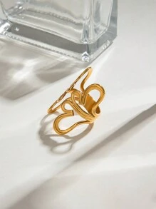 Uworld 1 szt. Stylowy damski pierścionek z otwartym kwiatem, wykonany ze stali nierdzewnej platerowanej 18-karatowym złotem, odpowiedni do noszenia na co dzień, dojazdów do pracy, przyjęć szkolnych, festiwali itp. - otwarty pierścień - Zobacz 3