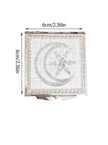 1 件精美微型双面折叠镜，日式/法式珍珠和宝石星星、月亮、天鹅图案设计，公主风格小巧便携化妆镜，适合旅行、居家、礼物 - 彩色 - 查看 2