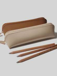 1 pieza Estuche de lápices de piel de poliuretano color caramelo personalizado, con nombre o texto personalizado, unicolor minimalista, compacto y portátil, estuche de almacenamiento esencial para estudiantes y trabajadores de oficina, regalo de vuelta al cole, útiles escolares