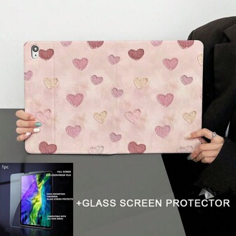 Funda para tableta con forma de corazón tipo libro, puede emparejarse con protectores de pantalla de vidrio templado del mismo modelo, funda protectora para tableta, protección anti-caídas suave, funda protectora ultrafina/soporte inteligente/con despertar automático compatible con iPad 10.2 pulgadas 2021/2020 iPad 9.ª/8.ª generación, con soporte para bolígrafo, compatible con suspensión/activación automática