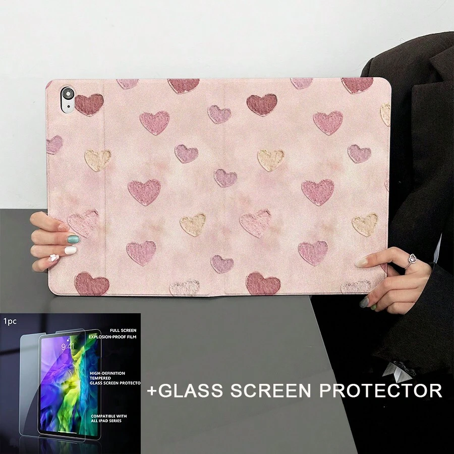 Custodia per tablet a forma di cuore stile libro, compatibile con protezioni per schermo in vetro temperato dello stesso modello, custodia protettiva per tablet, protezione anti-caduta morbida, custodia protettiva ultra-sottile/supporto intelligente/auto-risveglio compatibile con iPad 10.2 pollici 2021/2020 iPad 9a/8a generazione/, custodia per tablet, con supporto per penna, supporta la funzione di riattivazione/sospensione automatica - nero - Visualizzare 1