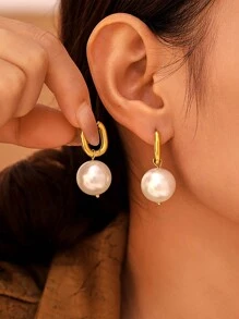 MiDuoDuo 2pcs Fashionable U-Shaped Earrings With Faux Pearl Decor, Minimalist Luxury Earrings For Women