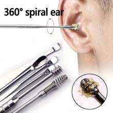 6pcs Stainless Steel Ear Pick Set - Ear Wax Removal Tool, Ear Cleaning Tool, Earwax Removal Set, Portable Storage Leather Case - For Men & Women - Suitable For Travel & Business - Perfect Gift For Hygiene - 綠色 - 查看 3