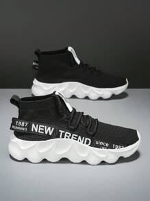 Zapatos casuales y deportivos ligeros para hombre con suela gruesa, malla y correas trenzadas