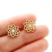 1 Pair Of Seed Of Life Mandala Stud Earrings - Stainless Steel, Geometric Floral Design For Women Earrings - Perfect For Everyday Wear With Spiritual Jewelry