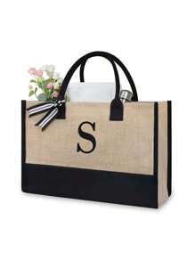 1pc Canvas Tote Bag With Cosmetic Pouch, Personalized Gift Bag Suitable For Wedding, Birthday, Beach, Vacation, Backpack And More, Great Gift For Women, Moms, Teachers, Friends, Bridesmaids, Students, Large Capacity - Khaki - View 28