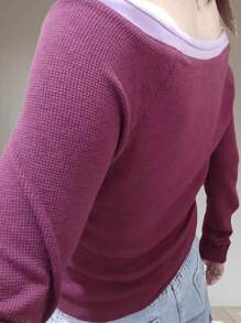 Women Y2K Off The Shoulder Shirts Tops Vintage Long Sleeve Contrast Color T-Shirts Sexy Slim Fit Going Out Crop Tops Vintage Aesthetic Clothes Streetwear - 紫色 - 查看 2