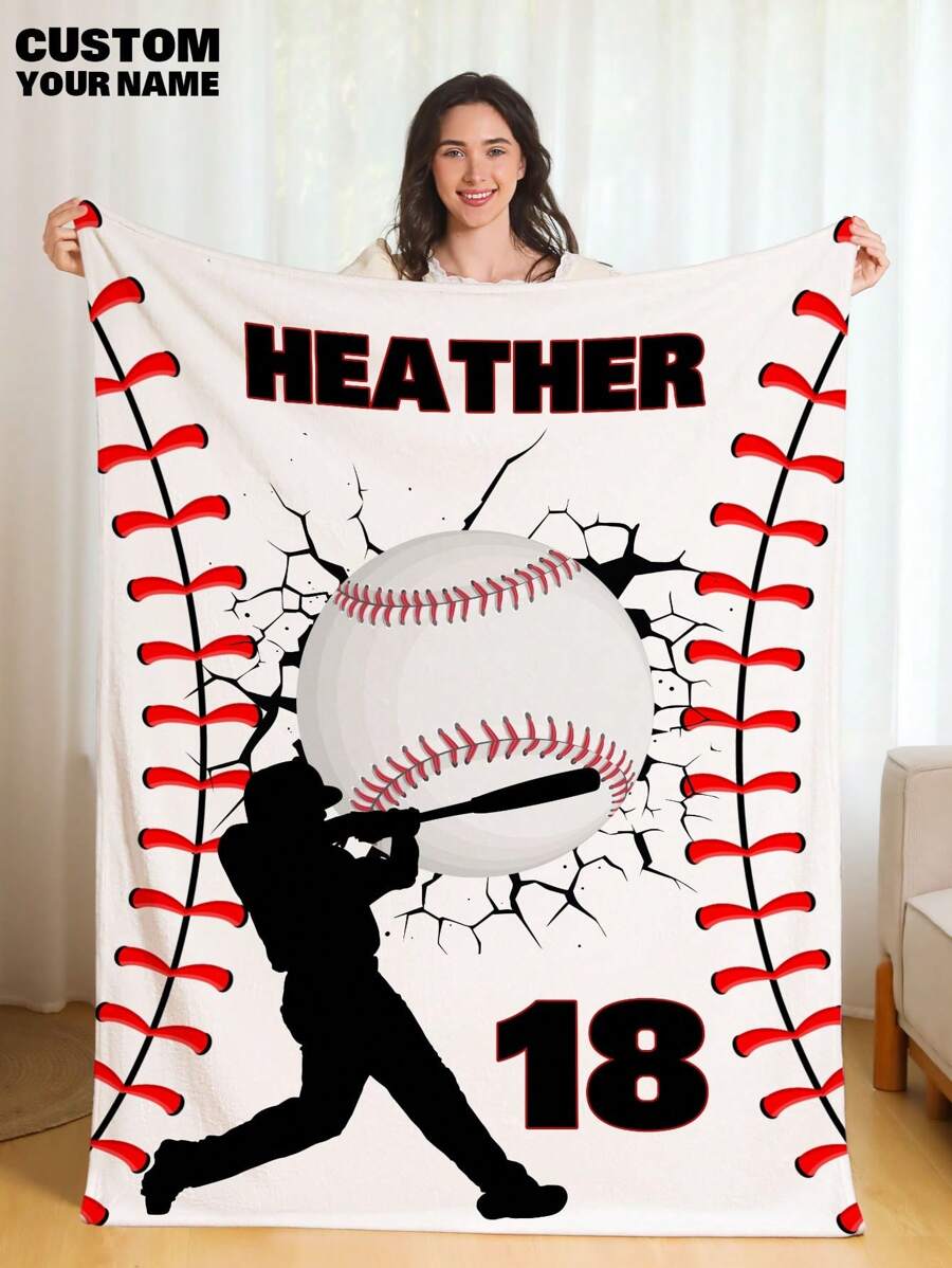 1pc Customized Name Blanket, Personalized Blanket With Photo And Name, Funny Personalized Blanket, Comfortable Blanket, Great Gift For Best Friend, Family, Wedding, Birthday, Mother's Day, Father's Day, Gifts For Mom, Dad, And Friends