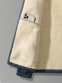 Men's New Autumn/Winter Fleece Sherpa Lined Thick Cardigan, Casual Stand Collar Plush Jacket - Blue - View 3
