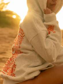 Y2k Hooded Sweatshirt For Women Men Turtle Embroidered Long Sleeve Kangaroo Pocket Oversized Sweatshirt Drop Shoulder Graphic Hoodies For Teen Girls Casual Loose Pullover Tops Streetwear Preppy Aesthetic Clothes For Fall Spring Winter Outfit - 淺灰色 - 查看 4