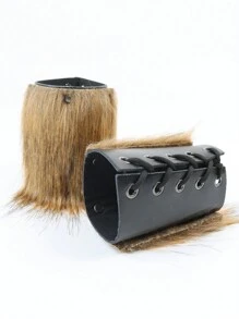 1件/2件装男女通用仿毛皮装饰仿皮腕套，蒸汽朋克铆钉臂甲，中世纪维京战士服装配饰 - A - 查看 6