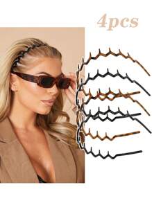 Zig Zag Headbands For Women Teen Girls Men, Plastic Hair Bands With Teeth Thin Zigzag Head Bands For Women's Hair, Non Slip Black Comb Hairbands Hair Accessories, 8 Packs Head Accessories - Multicolor - View 2