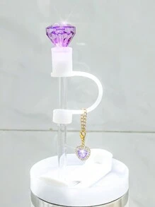 水钻吸管帽套装，1 顶水钻帽子和 1 条宝石项链，可重复使用的饮用吸管帽，兼容 30 和 40 盎司玻璃杯，防尘硅胶吸管帽，可重复使用的 10 毫米（0.4 英寸）吸管盖，DIY 派对装饰用品，杯子配件