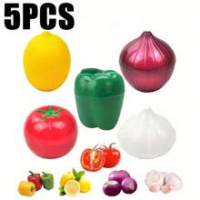 1PC/5PCS Food Crisper, Plastic Vegetable Storage Box, Refrigerator Box Storage Bowl Crisper, Refrigerator Vegetable Storage Box, Fruit And Vegetable Shaped Food Crisper, Reusable Refrigerator Box Storage Bowl Saver, Fruit Container Freezer, Onion Storage, Vegetable Storage, Onion, Lemon, Green Pepper, Tomato, Garlic Storage Container, Refrigerator Preservation, For Outdoor, Camping