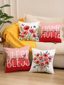 1 件/4 件春花蝴蝶字母印花涤纶枕套、装饰垫套、房间装饰、卧室装饰、沙发装饰，45x45 厘米（不含枕芯） - 彩色 - 查看 4