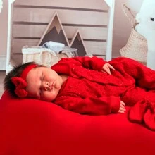 Pink Lace Maternity Outfit For Girls With Pearls Long Sleeve Luxury 4 Pieces Baby Clothes - 紅色 - 查看 5