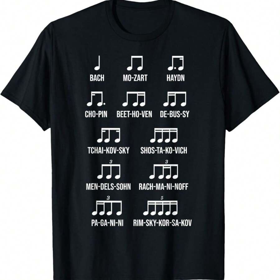 Composer Rhythm Music Gift Bach Mozart Beethoven Chopin T-Shirt - Black - View 1