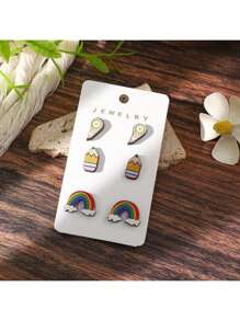 3 对精美木制书本铅笔蜡笔溜冰鞋耳钉设计套装，适合返校教师礼物