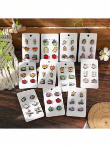 3 对精美木制书本铅笔蜡笔溜冰鞋耳钉设计套装，适合返校教师礼物