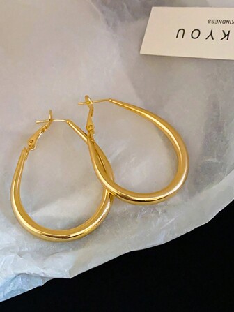 1入歐美風格時尚幾何橢圓形耳釦,圈形耳環,耳釘