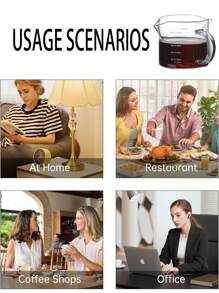 1 件带刻度的双口玻璃量杯、带手柄的双嘴玻璃咖啡杯、浓缩咖啡小杯、双嘴量杯、浓缩咖啡杯、牛奶杯、酱汁杯、V 口咖啡杯、带手柄的咖啡杯、咖啡杯 - 無色 - 查看 10