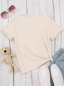 Áo thun cotton màu mơ hình ngôi sao tình yêu dễ thương ngọt ngào và dễ thương cho bé gái, áo thun cotton 100%, quần áo trẻ em, áo thun cơ bản, áo thun rộng rãi, thường ngày, phù hợp cho mọi hoạt động ngoài trời, áo thun phong cách đường phố, đại học, mùa xuân và mùa hè, áo thun tay ngắn mềm mại, thoáng khí, áo thun thể thao đường phố - Màu be - Xem 2