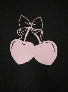 Women Casual Tracksuit Set Cherry Letter Long Sleeve Hooded Sweatshirt Drawstring Sweatpants 2 Piece Casual Outfit - Black - View 4