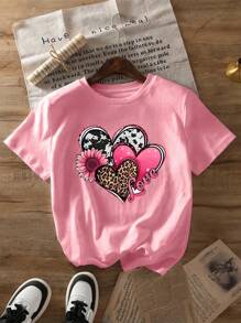 Love Printed Fashionable, Simple, Versatile For Spring And Summer, Women's Casual Round Neck T-Shirt