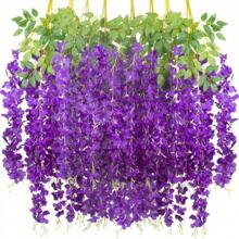 24 件粉色紫藤花环 - 防水人造花，适用于婚礼、派对、家居和办公室装饰 | 非常适合天花板、阳台和墙壁悬挂，假植物