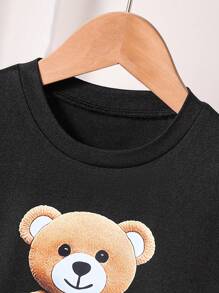 2 pièces/set t-shirt à manches courtes et shorts d'été pour tout-petits garçons, avec imprimé de lettre porte-bonheur et d'ours, tenues décontractées mignonnes