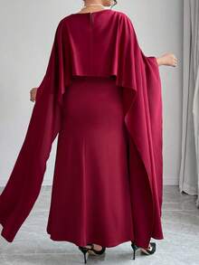 Plus Size Solid Color Simple Fitted Long Cloak Style Dress