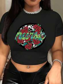 Camiseta corta con estampado gráfico, top corto de manga corta estilo Y2K para primavera y verano, top para mujeres