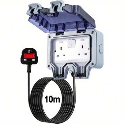 5-25M 2 Gang Outdoor Socket 13Amp With Extension Lead Switched Sockets Garden Power Socket External