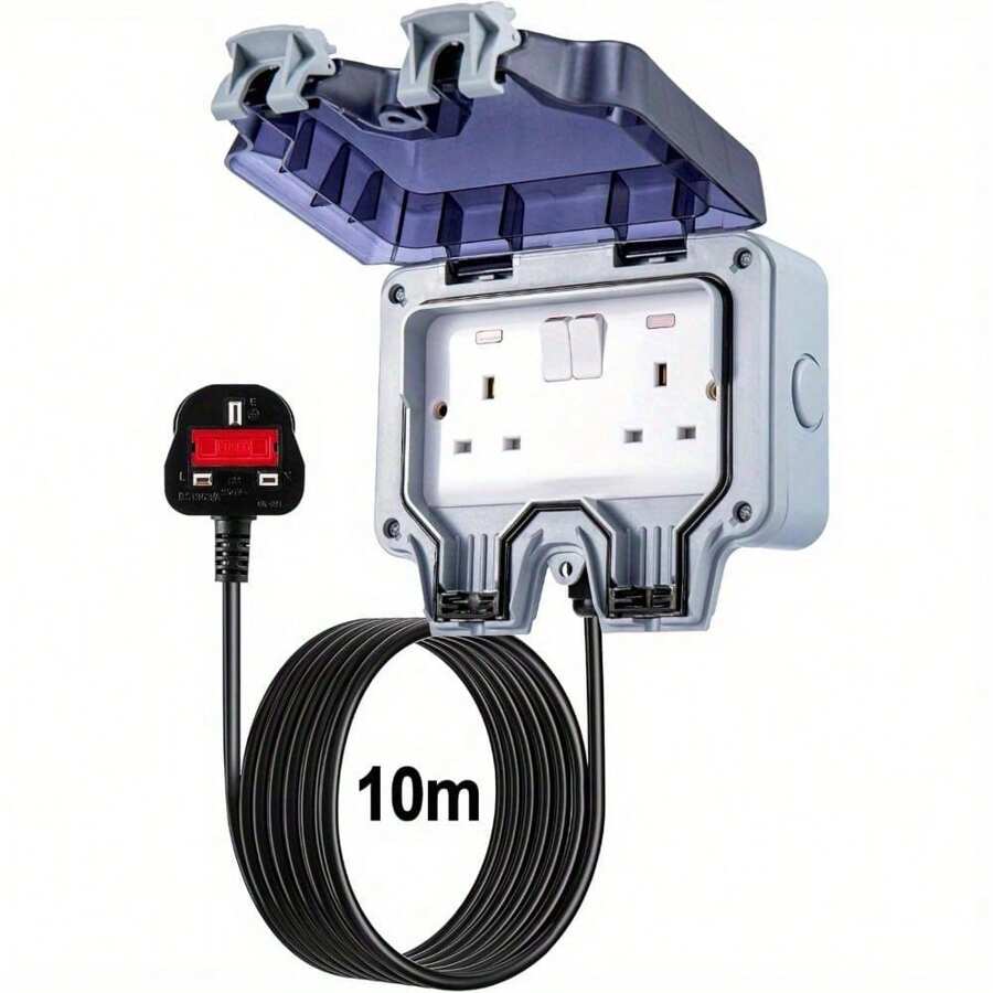 5-25M 2 Gang Outdoor Socket 13Amp With Extension Lead Switched Sockets Garden Power Socket External - 10M - View 1