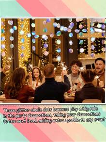 彩虹色迪斯科全息银色圆点花环，圆点派对彩带横幅悬挂装饰适用于婚礼新娘送礼会生日单身派对订婚情人节装饰 - 彩色 - 查看 6