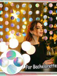 彩虹色迪斯科全息银色圆点花环，圆点派对彩带横幅悬挂装饰适用于婚礼新娘送礼会生日单身派对订婚情人节装饰 - 彩色 - 查看 5