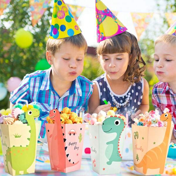 1 pieza Caja de regalo de papel con dulces y snacks para fiesta de cumpleaños de dinosaurio