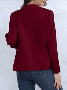 Plus Size Women's Casual Solid Color Stand Collar Blazer - Burgundy - View 2