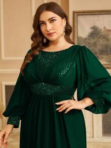 SUPGIR Robe de soirée élégante en mousseline de soie avec patchwork pailleté et manches lanternes, pour invités de mariage, tenue de cérémonie, robe de soirée