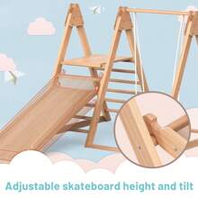 Slide And Swing, Wood. Solid Pine, Plywood. 3 In 1 With Climbing Frame, Swing, Slide, Indoor Combination Toy