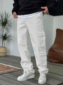 Herren Straight Leg Jeans in heller Waschung, modische & minimalistische Herrenhose