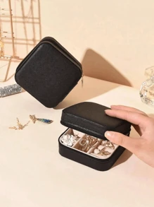 1 pièce Boîte à bijoux de voyage portable, Mini boîte de rangement pour bijoux en PU, Plateau range-boucles d'oreilles et bagues, Présentoir à bijoux en velours, Boîte d'affichage de bijoux à grande capacité et amovible, Boîte à bijoux minimaliste à fermeture éclair, Support d'affichage de bijoux pour la maison, pour bagues, pendentifs, boucles d'oreilles, colliers, bracelets, Boîte-cadeau d'œuf de Pâques, Cadeau de fête des mères, Cadeau d'anniversaire, Cadeau d'anniversaire de mariage, Cadeau de remise de diplôme pour fille