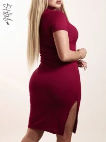 MHG Vestido Informal Casual y Sexy ajustado con botones y cuello de camisa unicolor con abertura lateral y manga corta ideal para tiempo de calor y todas las estaciones: Verano, Primavera, Otoño y hasta Invierno. Muy practico para salir con amigos, una cita romántica, verte bien en un evento o reunion - Color caoba - Ver 3