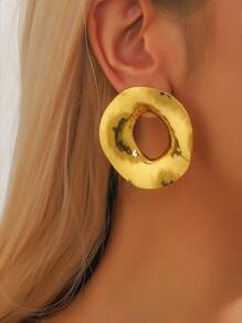 1 Pair Asymmetrical Round Metallic Hoop Earrings, Unique & Stylish, Gift For Party, Holiday, Vacation - Multicolor - View 7