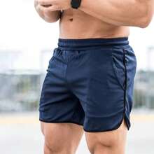 2 Pieces Men's Bodybuilding Training Running Shorts, With Two-Piece Print And Stylish Style - Xám Xanh - Xem 6