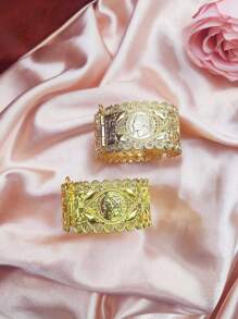 1 pieza Brazalete estilo árabe con ola de moneda tallada hueca dorada, versión suelta, versátil, para mujer para uso diario, fiesta, vacaciones (por favor, comprueba el color antes de hacer el pedido) - pulsera única - Ver 14