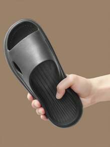 Women's Fashionable Versatile Casual Soft Minimalist Design Black Matte Quiet Thick Sole Non-Slip Odor-Resistant EVA Material Slip-On House Slippers, New Bestseller Of All Seasons