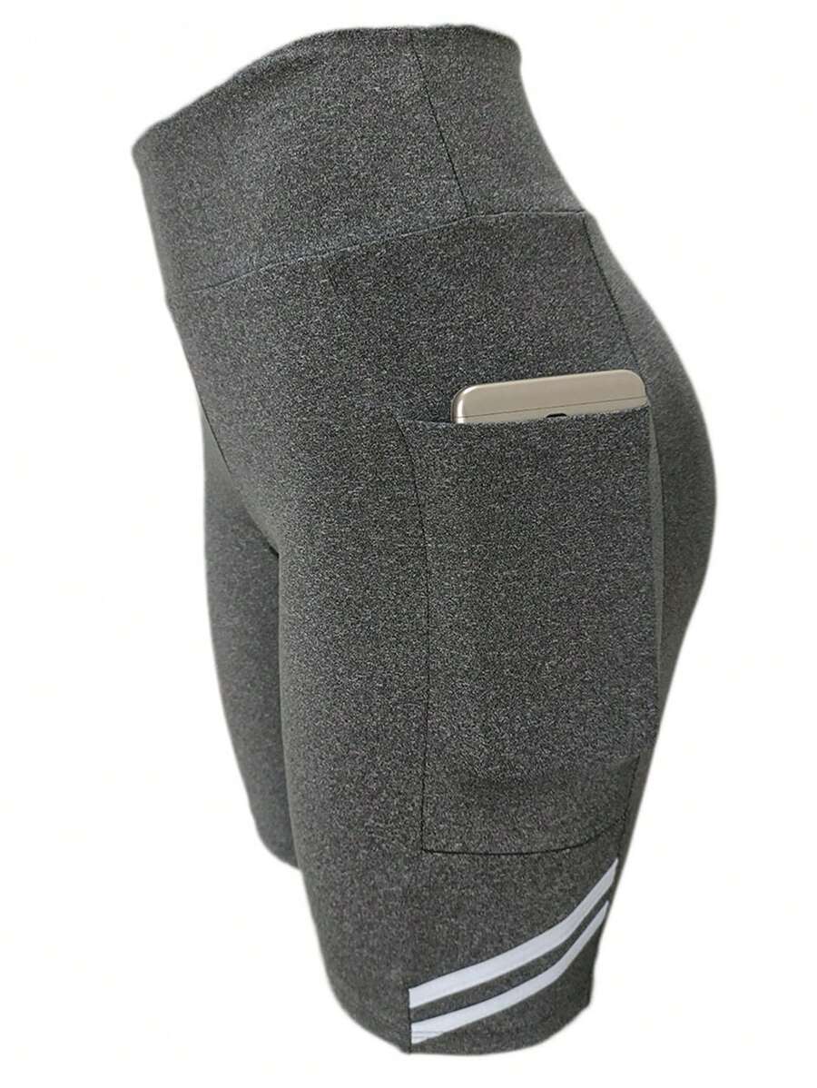 Gym Cycling Shorts With Deep Pockets - Grey Blend - View 1